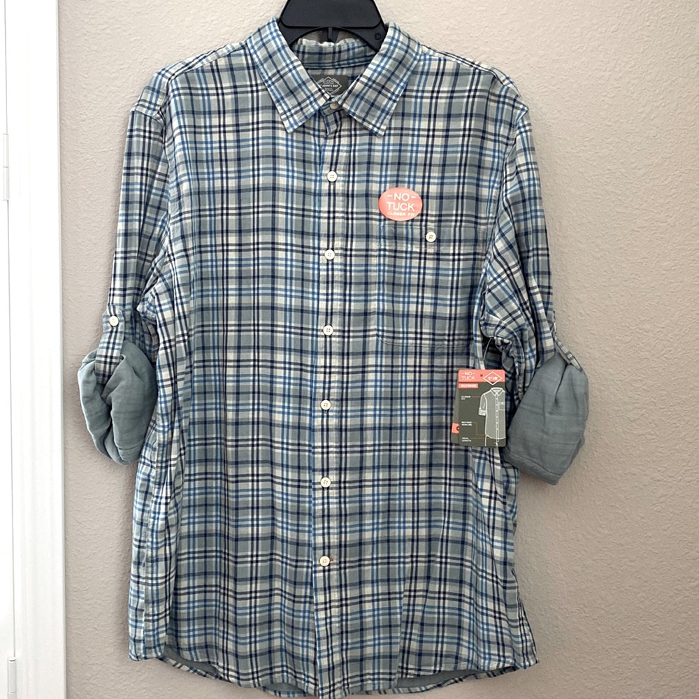 Men's St. John's Bay Outdoor No Tuck Button Up Long Sleeve Shirt Size Large